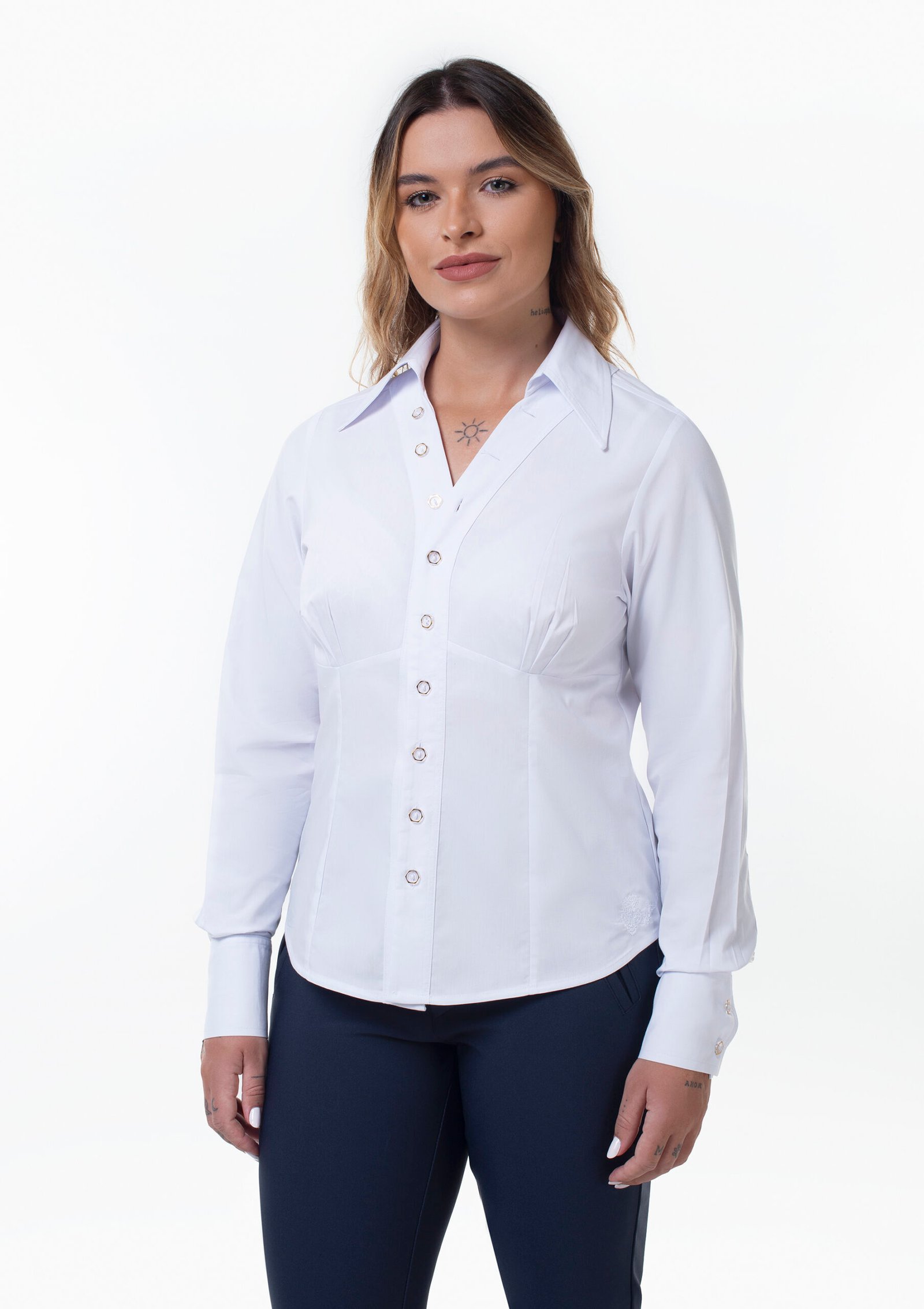 CAMISA MARIA COM RECORTES ALGODÃO / POL/ELASTANO -CM006