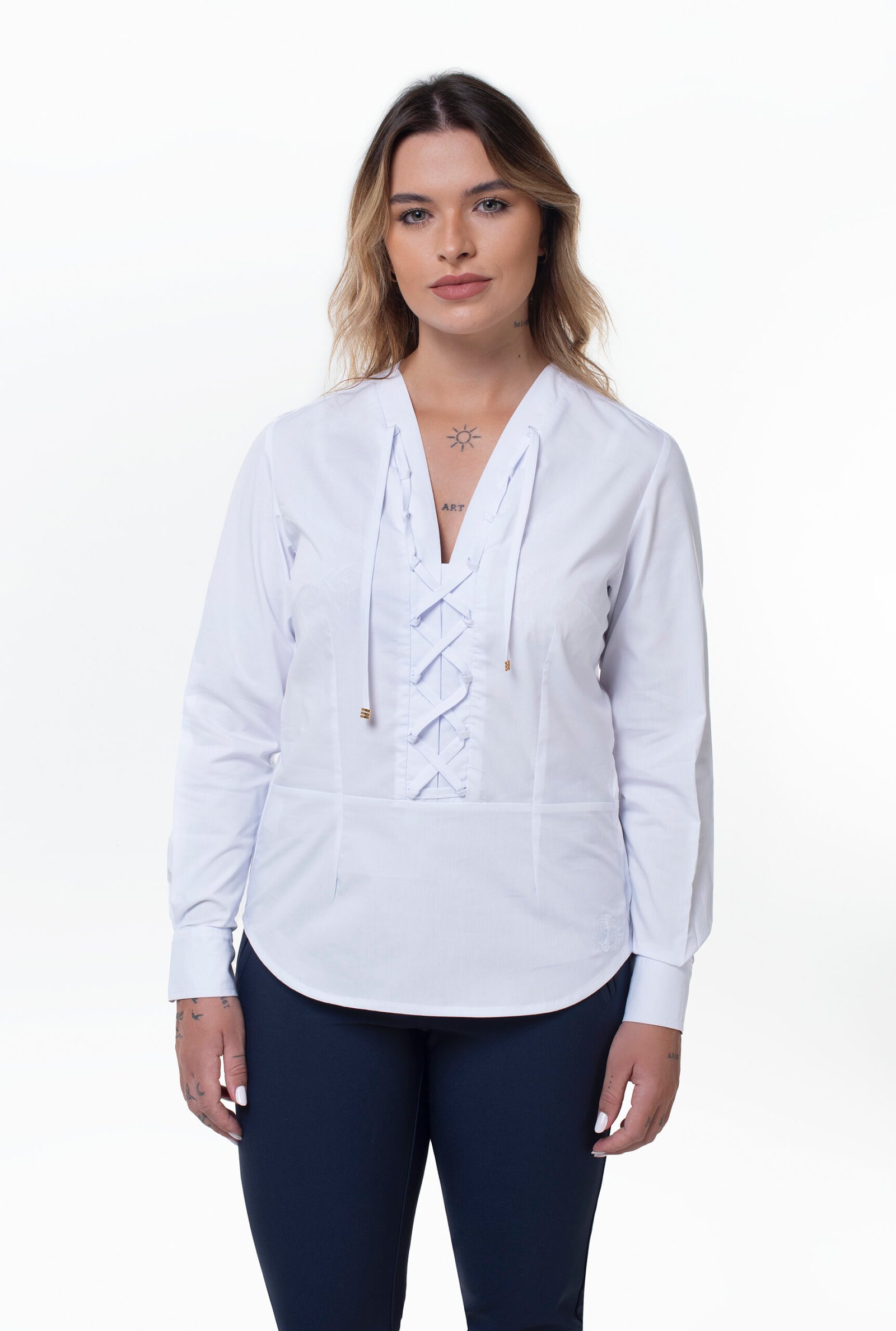 CAMISA MARI FRENTE TRANSADA CORDÃO PONTEIRA ALGODÃO/POL/ COM ELASTANO