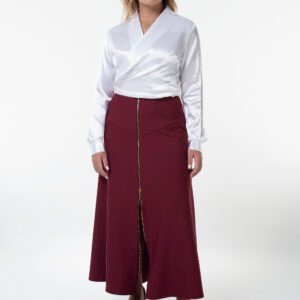 SAIA LONGA RECORTE CADEIRÃO ZIPER DOURADO MALHA ALFAIATARIA -SA001