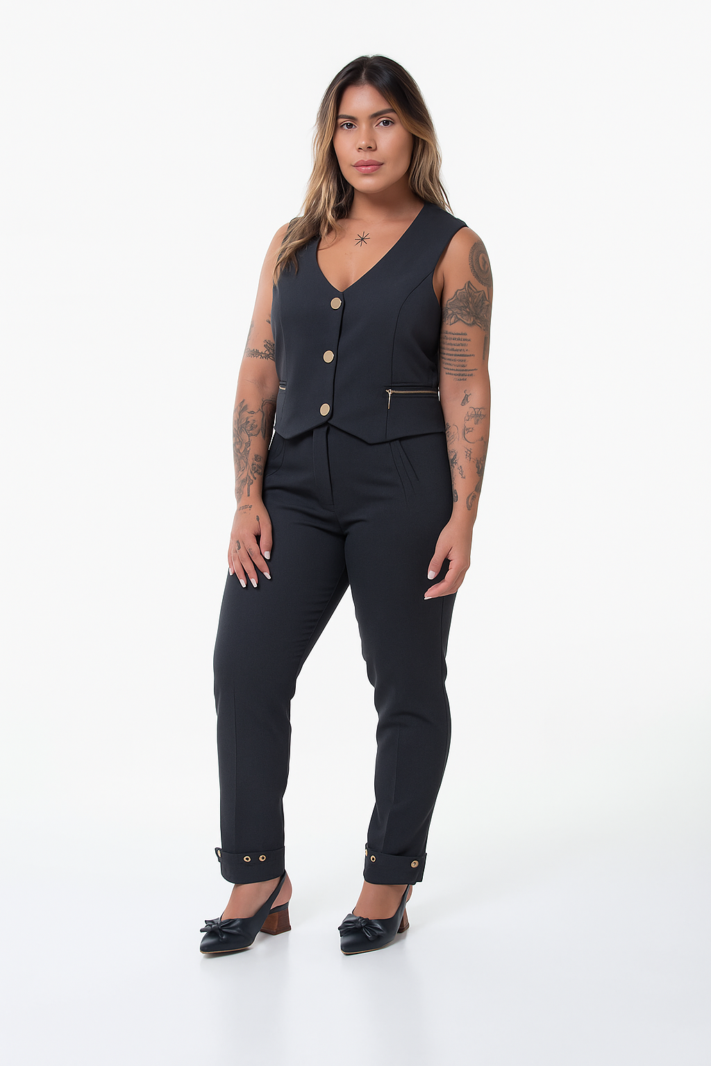 CALÇA CORTE RETO ALFAIATARIA PREGAS BOLSO FACA LÃ - CA009