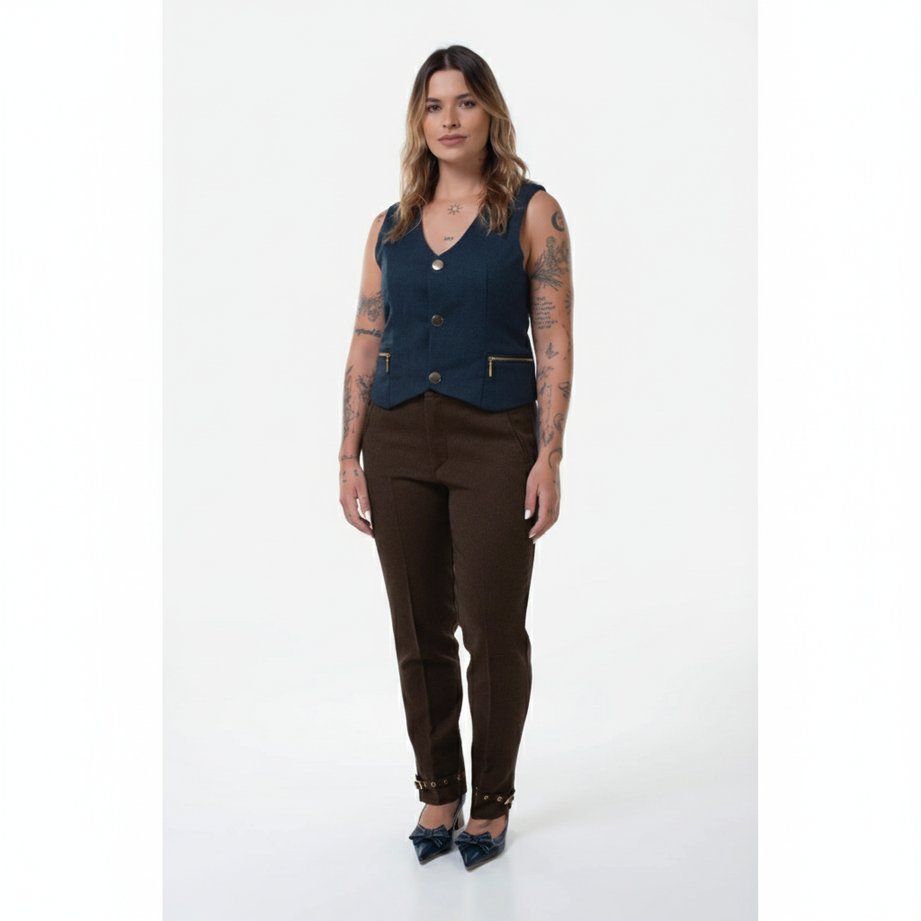 CALÇA CORTE RETO ALFAIATARIA PREGAS BOLSO FACA LÃ - CA009