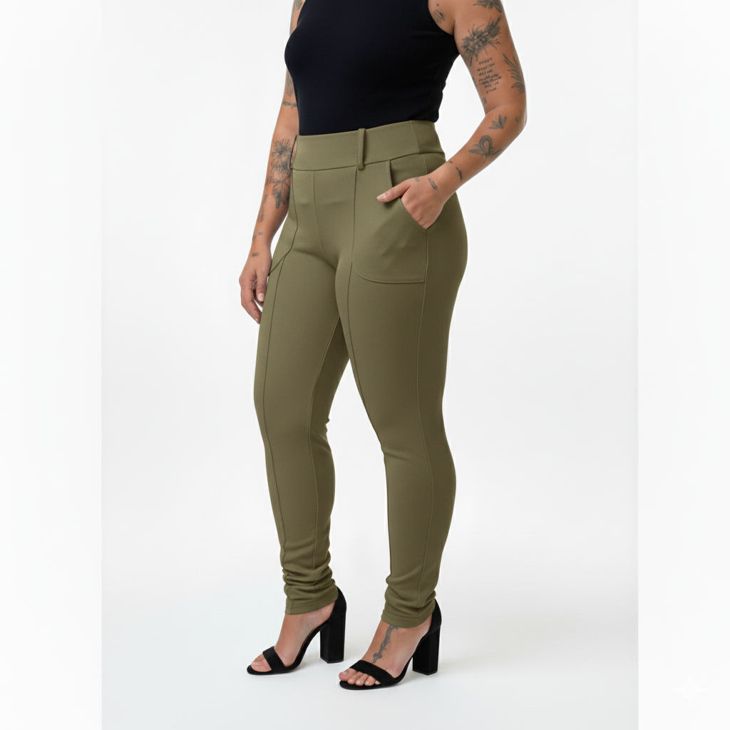 CALÇA MARIA CECILIA RECORTE FRIZZO COZ E BAUNILHA FAKE MALHA ALFAIATARIA - CA007 - Imagem 6