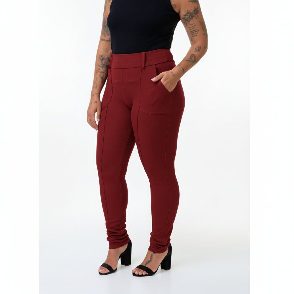 CALÇA MARIA CECILIA RECORTE FRIZZO COZ E BAUNILHA FAKE MALHA ALFAIATARIA - CA007 - Imagem 8