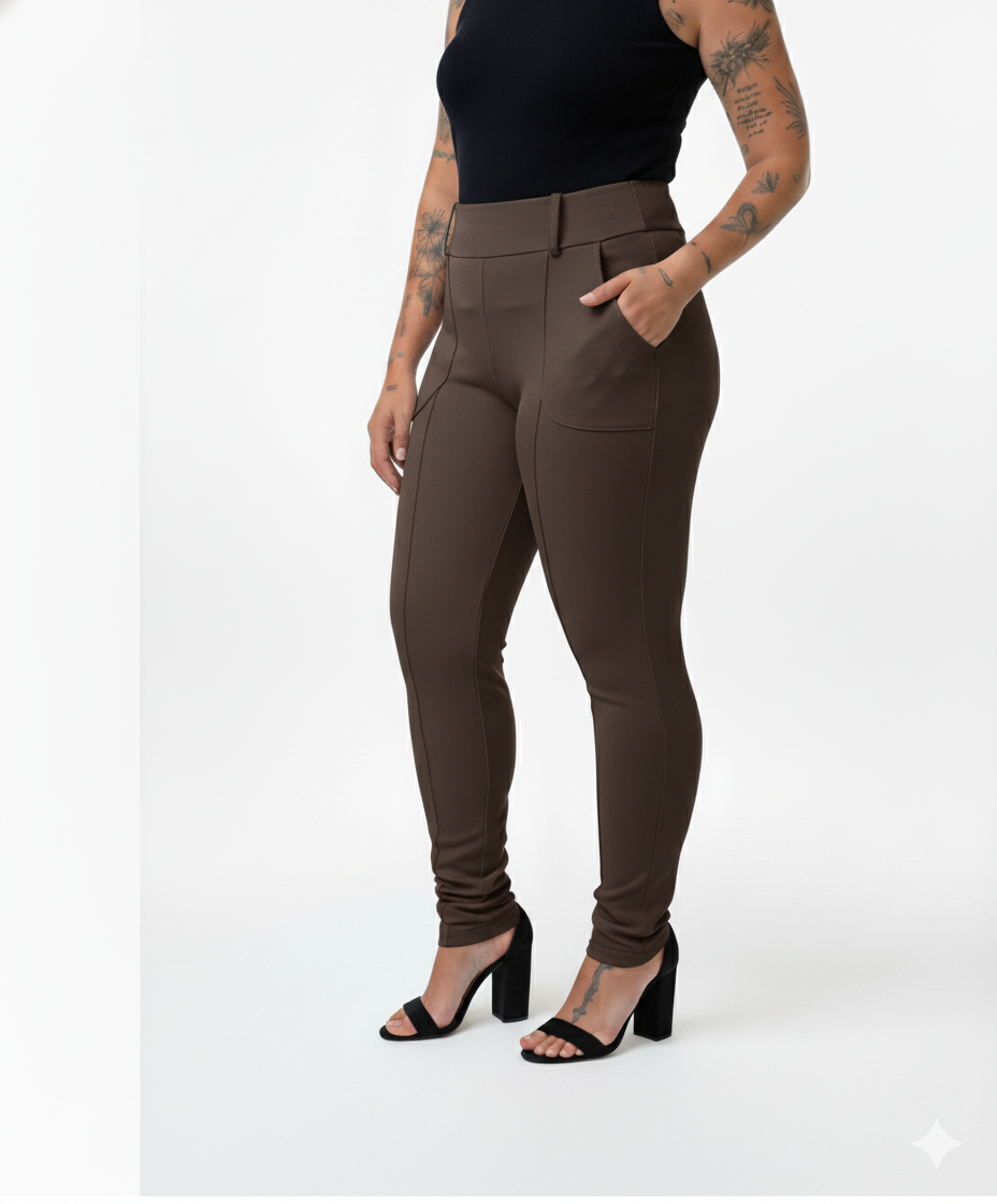 CALÇA MARIA CECILIA RECORTE FRIZZO COZ E BAUNILHA FAKE MALHA ALFAIATARIA - CA007 - Imagem 5