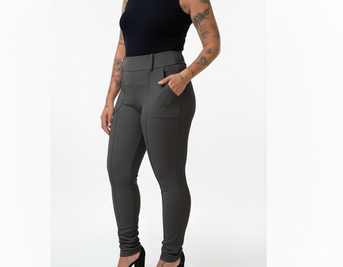 CALÇA MARIA CECILIA RECORTE FRIZZO COZ E BAUNILHA FAKE MALHA ALFAIATARIA - CA007 - Imagem 7