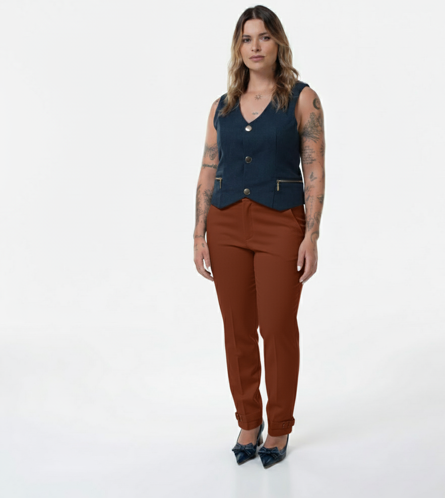 CALÇA CORTE RETO ALFAIATARIA PREGAS BOLSO FACA LÃ - CA009