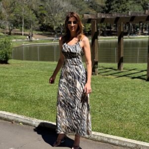 VESTIDO BRISA REGATÃO EVASÊ AJUSTE TRANÇADO COSTAS BOLSOS ALÇAS COURO